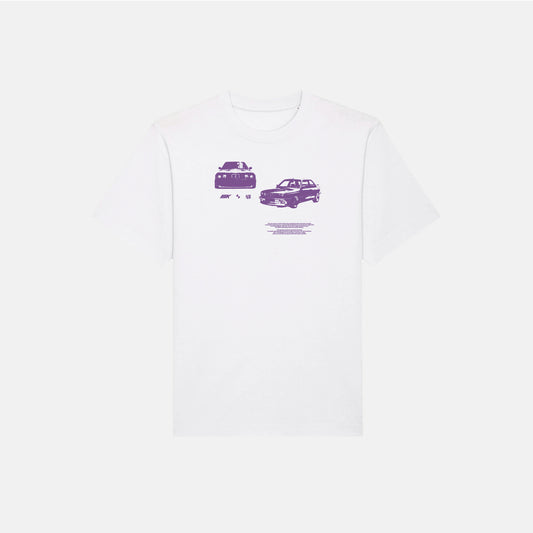Weißes Oversized T-Shirt mit BMW E30 Print, Vorderansicht