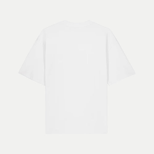 A plain white short-sleeve t-shirt shown from the back, centered on a light gray background.