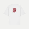 A white short-sleeve crewneck t-shirt featuring a red graphic print of a wrapped head with the text 'FREE PALESTINE!' and '4.19' printed below it, displayed on a light gray background.