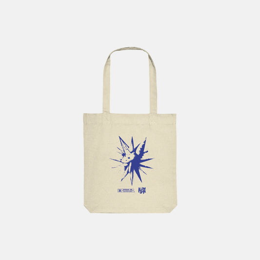 Beige Organic Tote Bag mit Morgenstern Print, Vorderansicht.