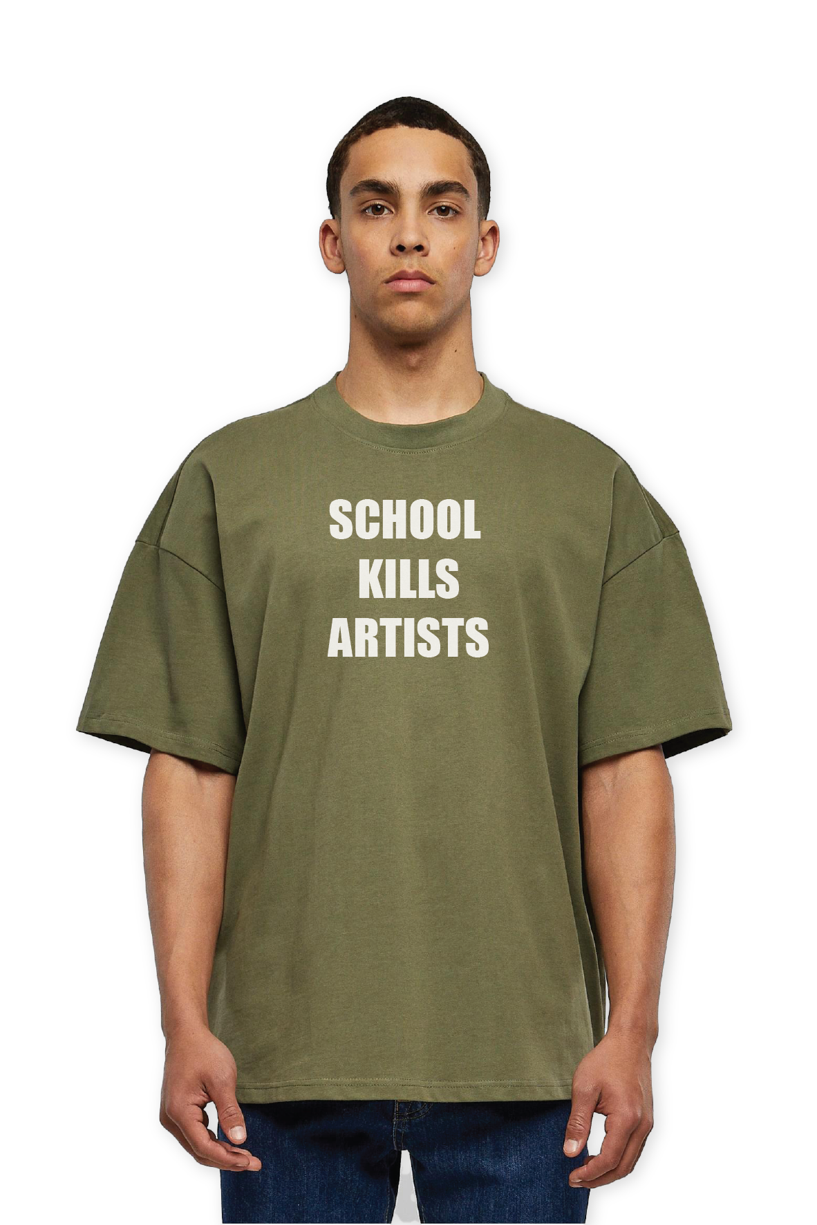 Olives Oversize Shirt mit School Kills Artists Print