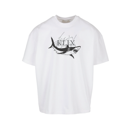 Weißes Oversize Shirt mit Shark Print